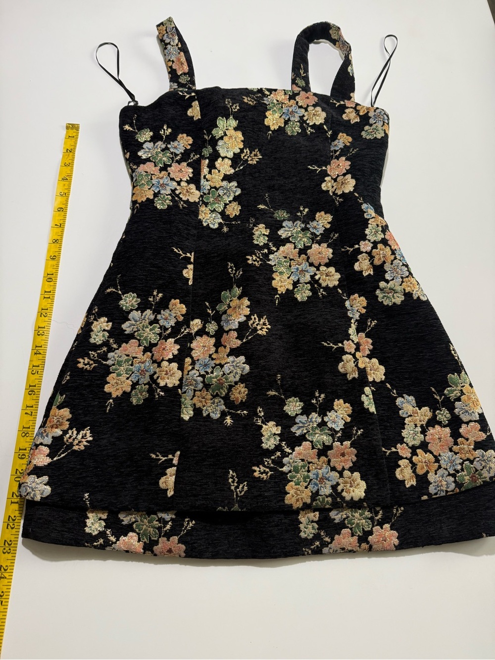 Black Floral Mini Velvet Dress